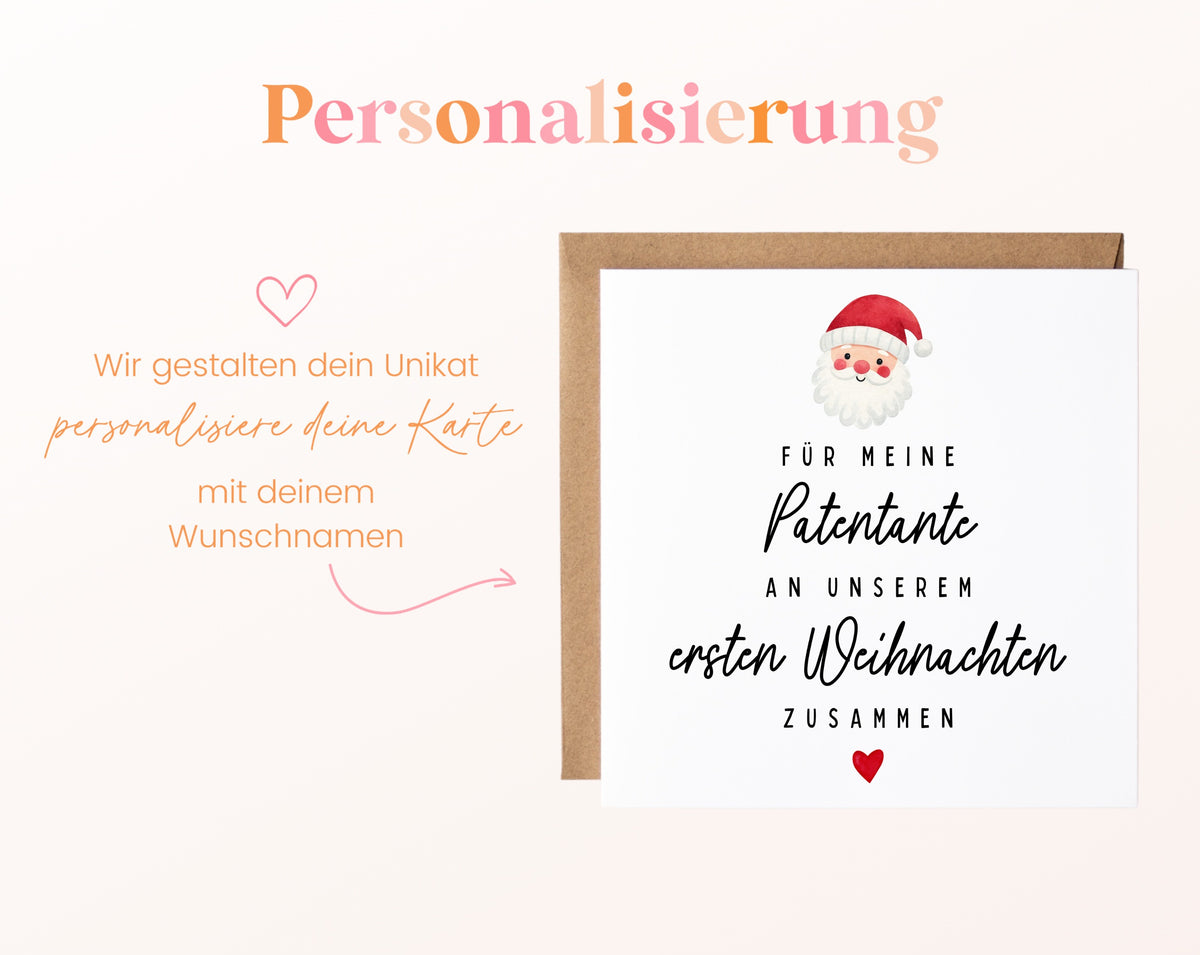 Weihnachtskarte – Erstes Weihnachten – Patentante mit Weihnachtsmann – 08 perso ein wunschname
