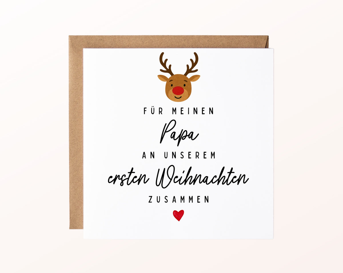 Weihnachtskarte – Erstes Weihnachten – Papa mit Rentier – 02 karte pur rose