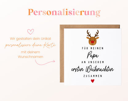 Weihnachtskarte – Erstes Weihnachten – Papa mit Rentier – 08 perso ein wunschname