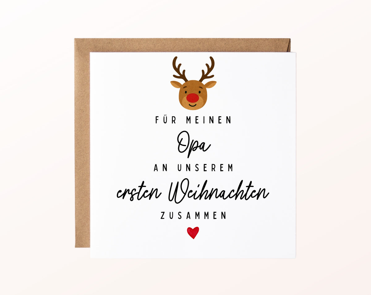 Weihnachtskarte – Erstes Weihnachten – Opa mit Rentier – 02 karte pur rose