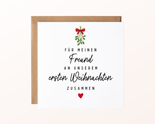 Weihnachtskarte – Erstes Weihnachten – Freund mit Mistelzweig – 02 karte pur rose