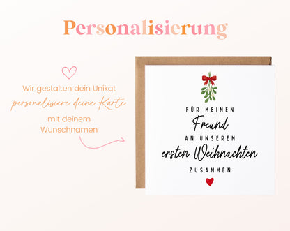 Weihnachtskarte – Erstes Weihnachten – Freund mit Mistelzweig – 08 perso ein wunschname