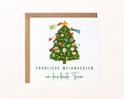 Weihnachtskarte – Fröhliche Weihnachten an das beste Team – 02 karte pur rose