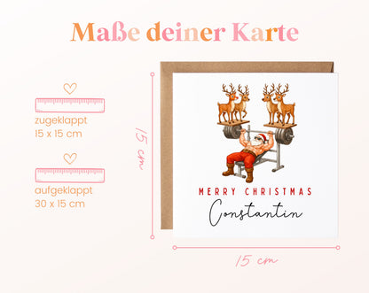 Weihnachtskarte – Sportlicher Weihnachtsmann mit Rentieren – 04 masse