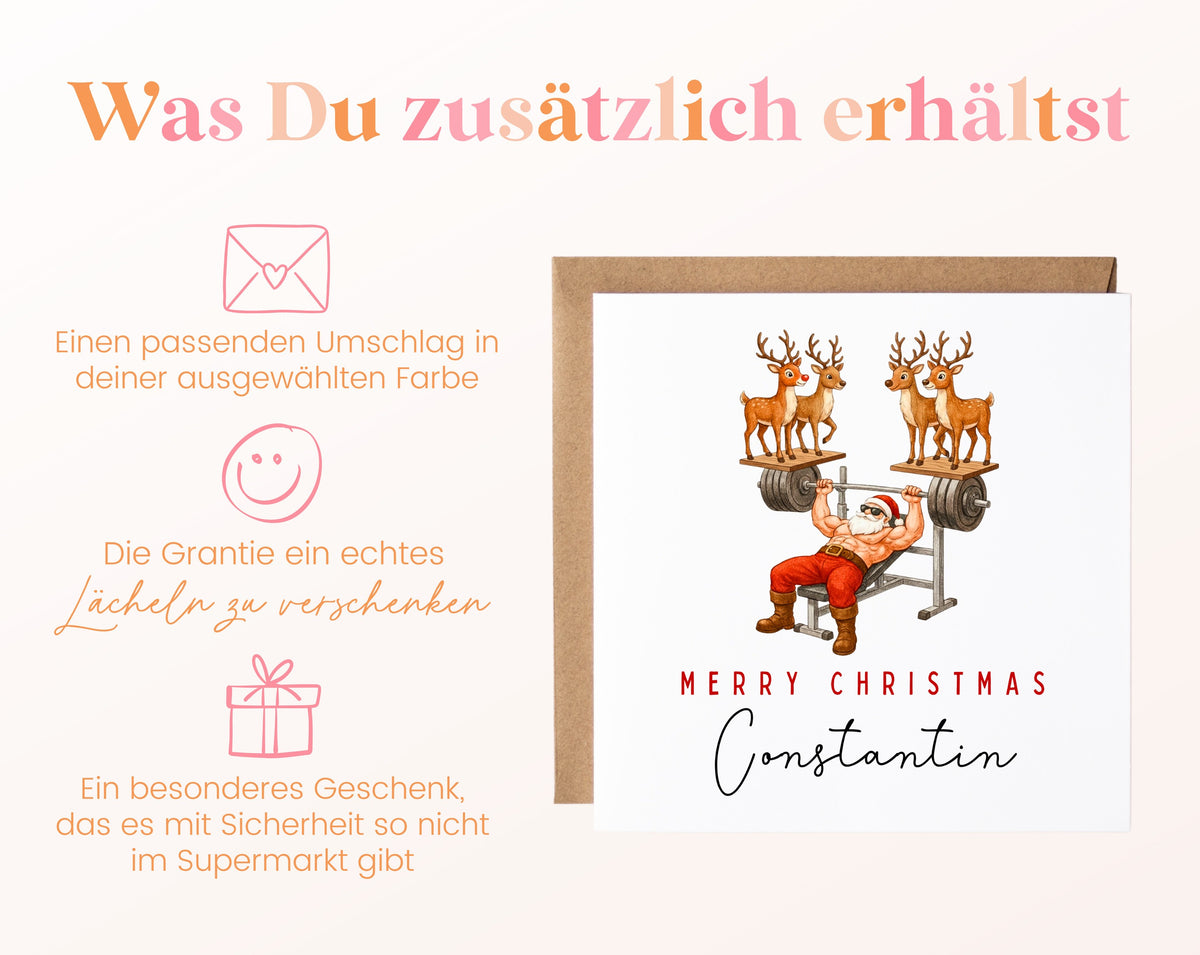 Weihnachtskarte – Sportlicher Weihnachtsmann mit Rentieren – 06 zusaetzlich