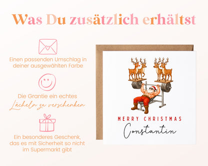 Weihnachtskarte – Sportlicher Weihnachtsmann mit Rentieren – 06 zusaetzlich