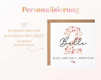 Personalisierte Geburtstagskarte zum 2. Geburtstag mit Marienkäfer – Karte mit Wunschname