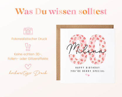 Personalisierte Geburtstagskarte zum 30. Geburtstag mit Erdbeere – Informationen zur Karte