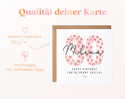Personalisierte Geburtstagskarte zum 30. Geburtstag mit Erdbeere – Papierqualität