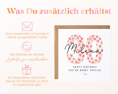 Personalisierte Geburtstagskarte zum 30. Geburtstag mit Erdbeere – Karte und Umschlag