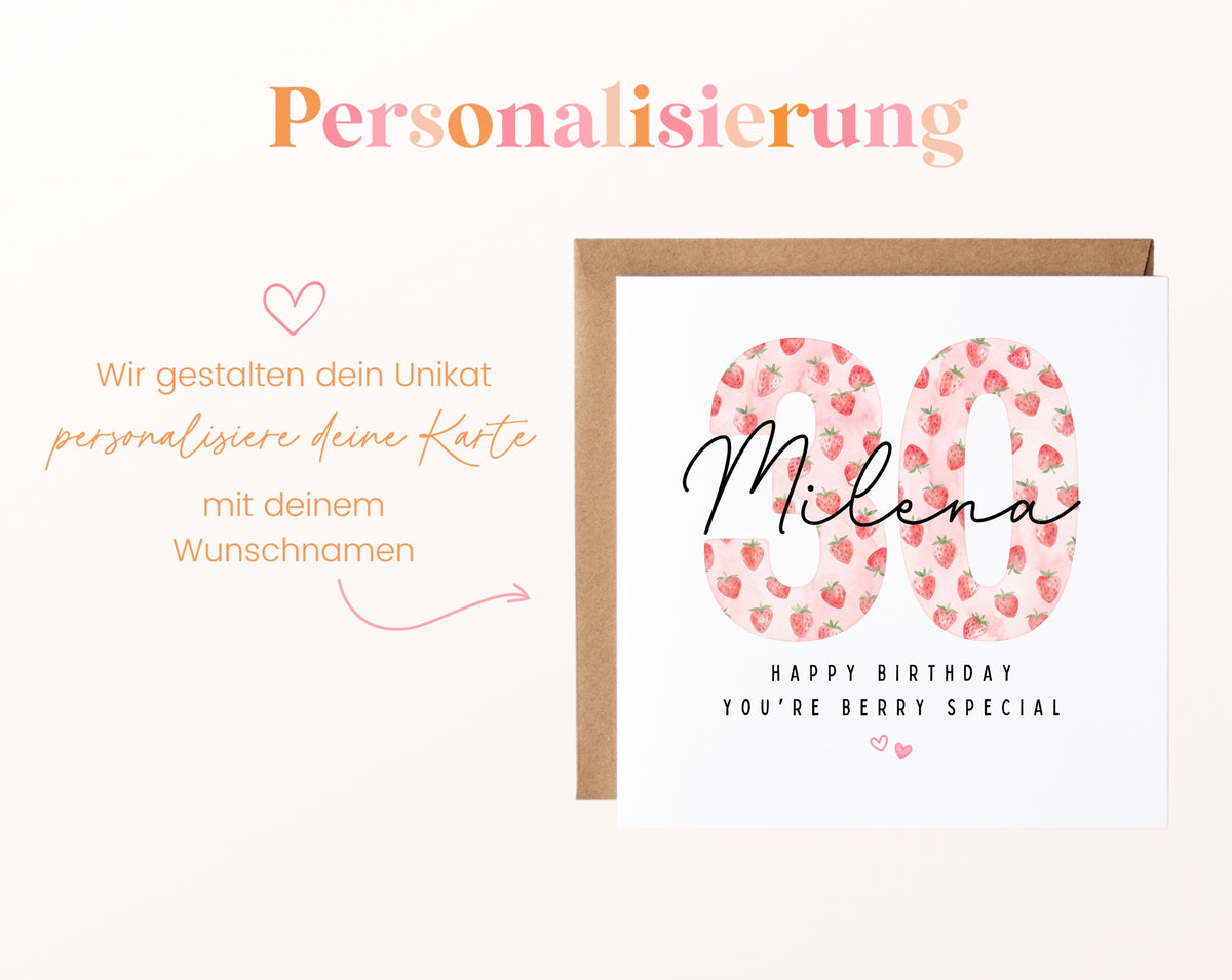 Personalisierte Geburtstagskarte zum 30. Geburtstag mit Erdbeere – Karte mit Wunschname