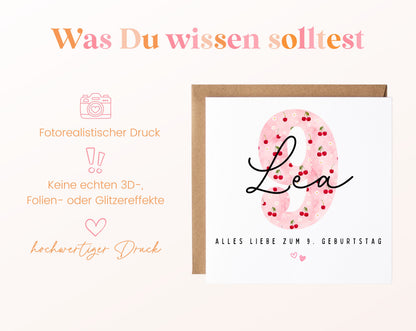 Personalisierte Geburtstagskarte zum 9. Geburtstag mit Kirsche – Informationen zur Karte