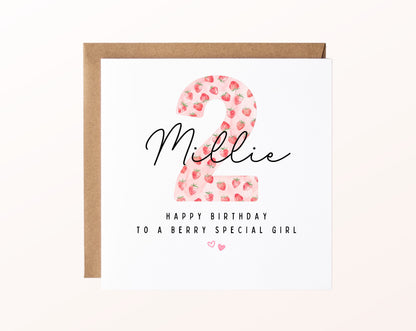 Personalisierte Geburtstagskarte zum 2. Geburtstag mit Erdbeere – Karte mit Umschlag