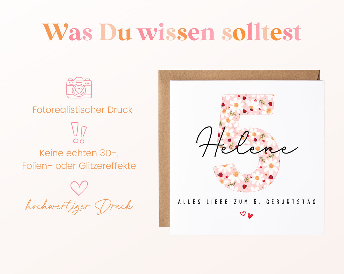 Personalisierte Geburtstagskarte zum 5. Geburtstag mit Marienkäfer – Informationen zur Karte