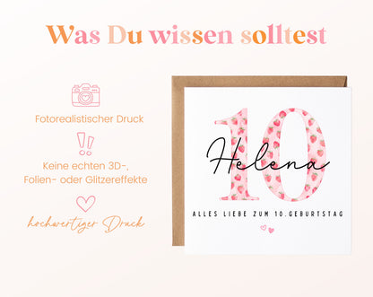 Personalisierte Geburtstagskarte zum 10. Geburtstag mit Erdbeere – Informationen zur Karte