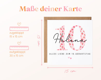Personalisierte Geburtstagskarte zum 10. Geburtstag mit Erdbeere – Maße der Karte