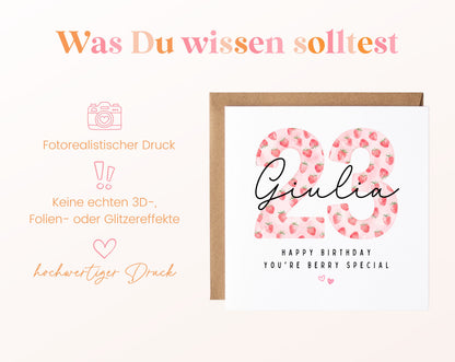 Personalisierte Geburtstagskarte zum 23. Geburtstag mit Erdbeere – Informationen zur Karte