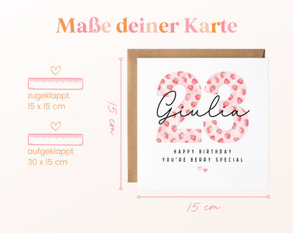 Personalisierte Geburtstagskarte zum 23. Geburtstag mit Erdbeere – Maße der Karte