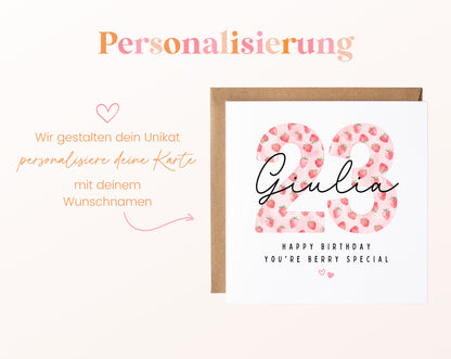 Personalisierte Geburtstagskarte zum 23. Geburtstag mit Erdbeere – Karte mit Wunschname
