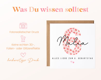 Personalisierte Geburtstagskarte zum 6. Geburtstag mit Erdbeere – Informationen zur Karte