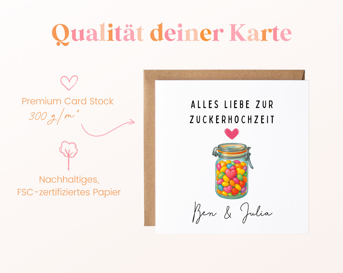 Buntes Glas-Karte zum 6. Hochzeitstag – Qualitätsangaben
