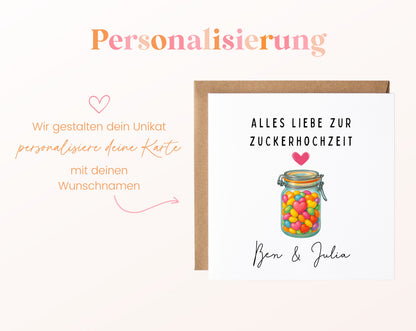 Buntes Glas-Karte zum 6. Hochzeitstag – Personalisierung mit Beispielnamen
