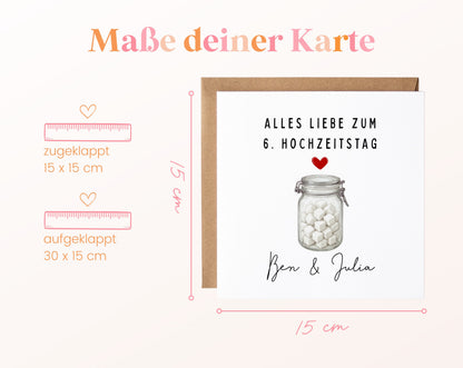 Zuckerglas weiß-Karte zum 6. Hochzeitstag – Maße
