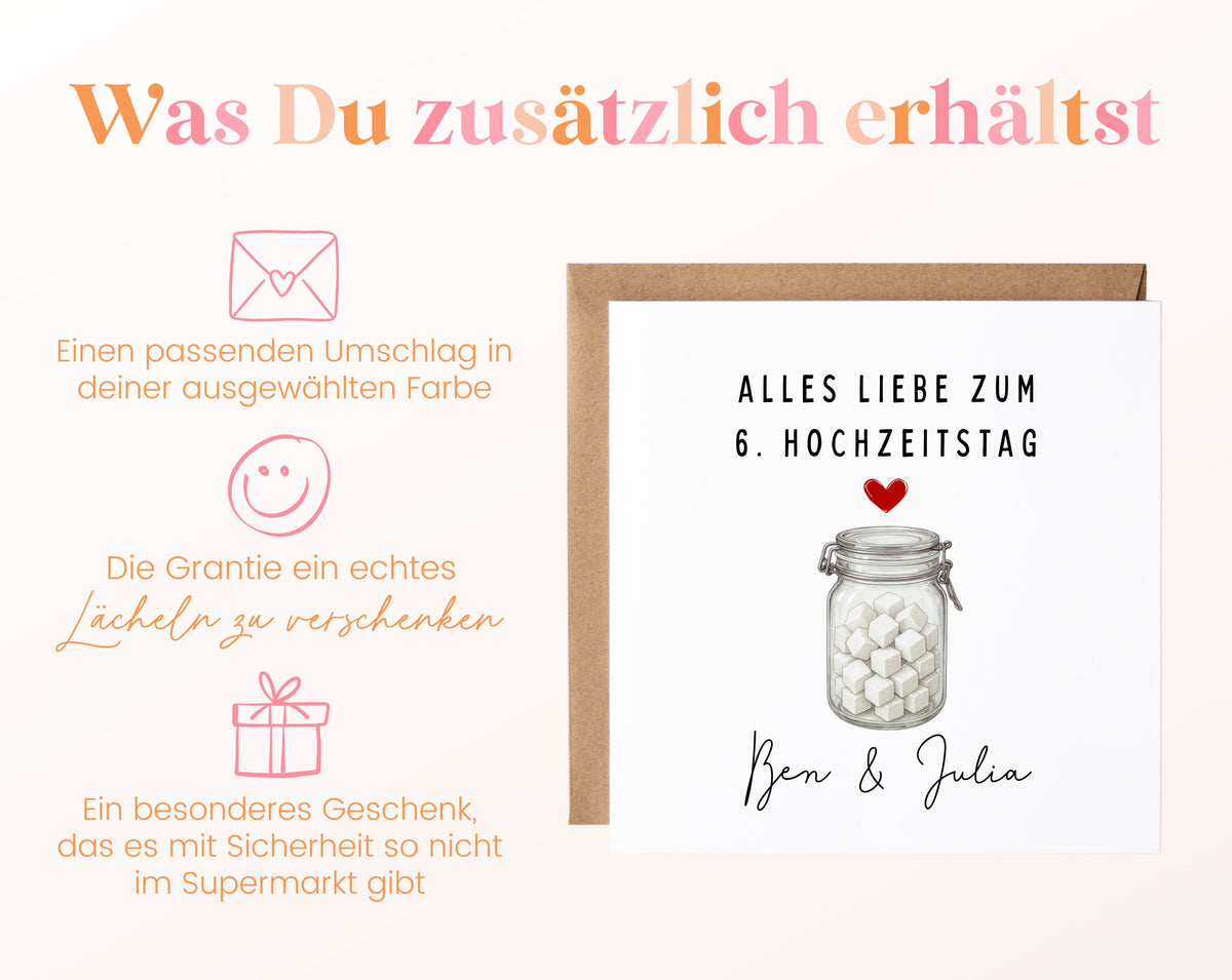 Zuckerglas weiß-Karte zum 6. Hochzeitstag – Lieferumfang